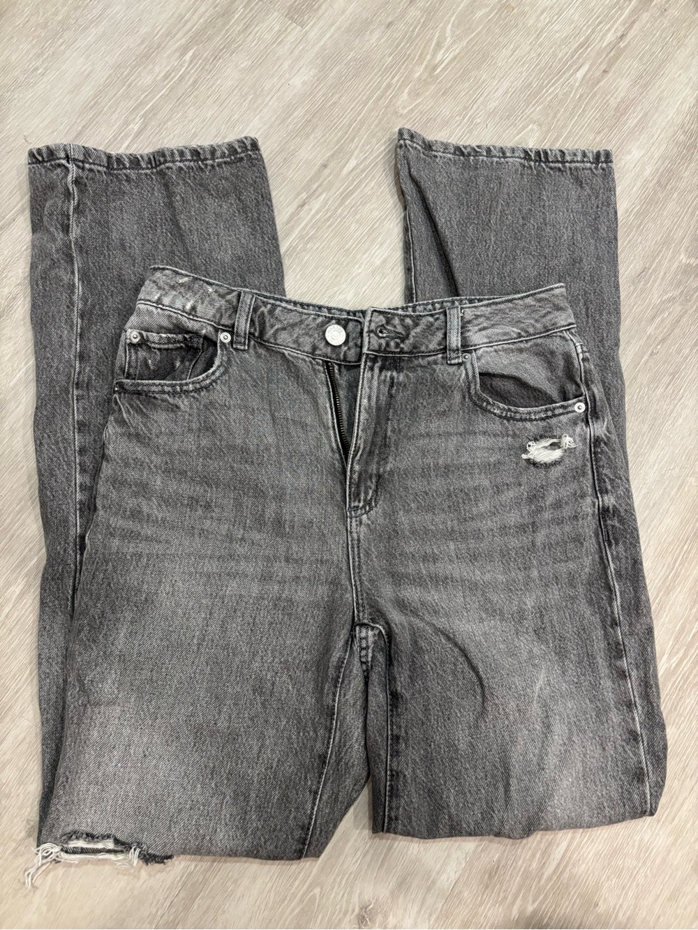 Garage Women's Straight-Leg Distressed Grey Jeans